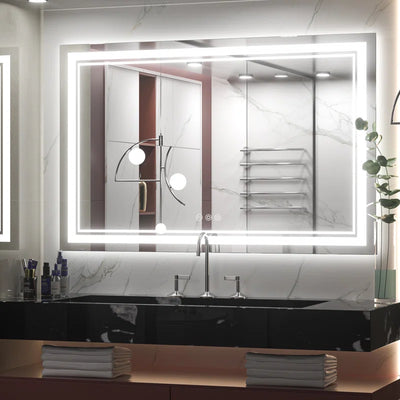 Chrisna LED Bathroom Mirror with Frontlit and Backlit, 3 Colours Temperature & Dimmable Light Anti-Fog Tempered Glass Bathroom Vanity Mirror