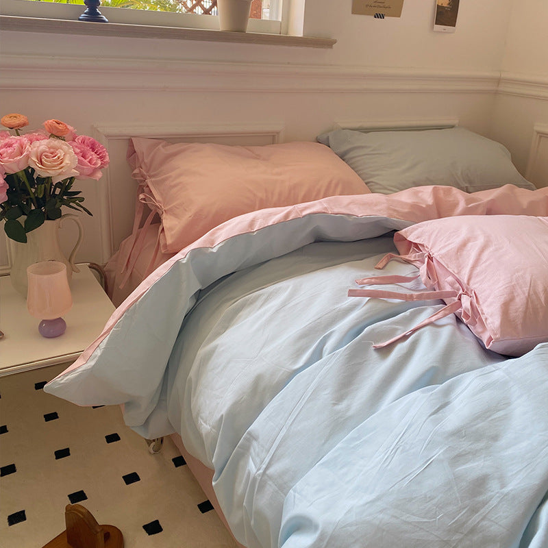 All Cotton Washed Cotton Four-Piece Set Soft Comfortable Bow Bedding
