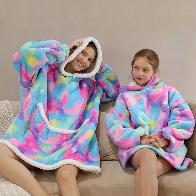 Oversized Hoodie Blanket for Adults and Children, Wearable TV Blankets, Warm Fleece Blanket, Hoody Blanket Koc Mantas Gown
