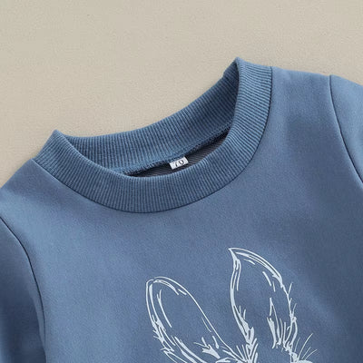 Toddler Boys Easter Pants Sets Blue Long Sleeve Sweatshirt Bunny Carrot Print Pants Sets