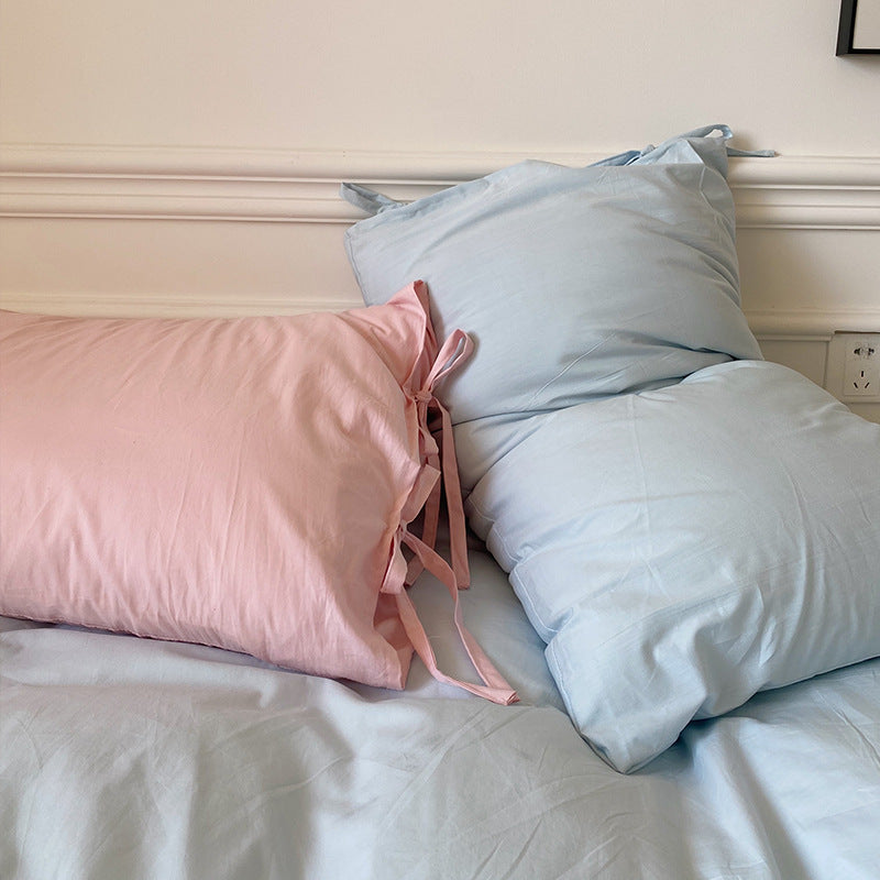 All Cotton Washed Cotton Four-Piece Set Soft Comfortable Bow Bedding