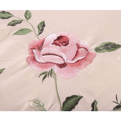 Rose Flora Embroidery Design Flat Bed Sheet Solid Colour Cotton Twill Linen Bedding Luxury Home Textiles Queen King Size