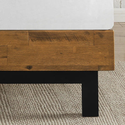 Lirim Rustic Solid Wood Platform Bed with Adjustable Headboard