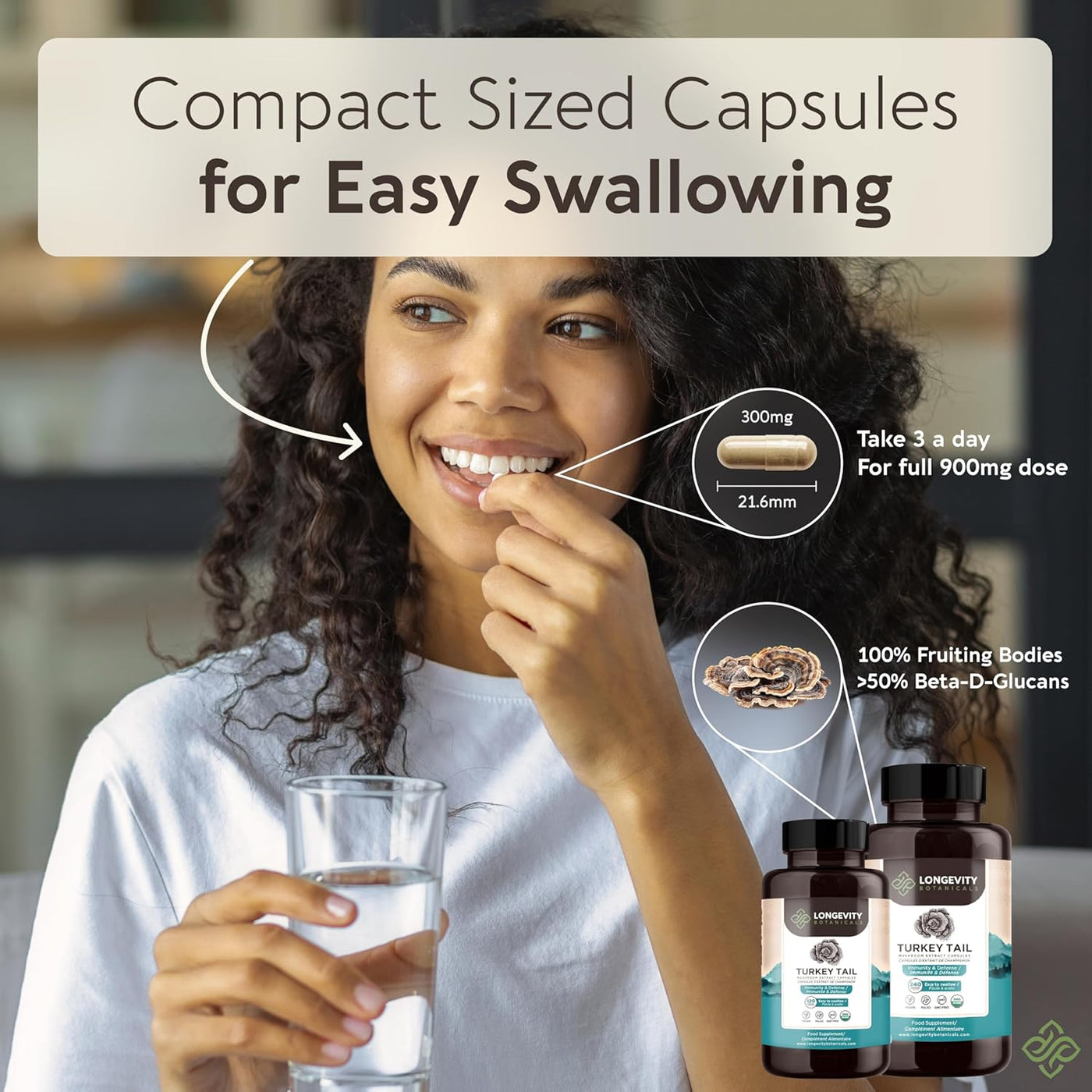 Organic Turkey Tail Mushroom Extract Capsules (120) | Concentrated 10:1 Ratio | 100% Fruiting Bodies | Trametes Versicolor Natural Supplement for Gut & Immune Support