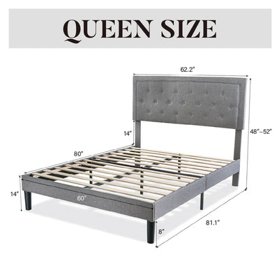 Hegg Linen Tufted Upholstered Platform Bed with Wood Slats Headboard Included