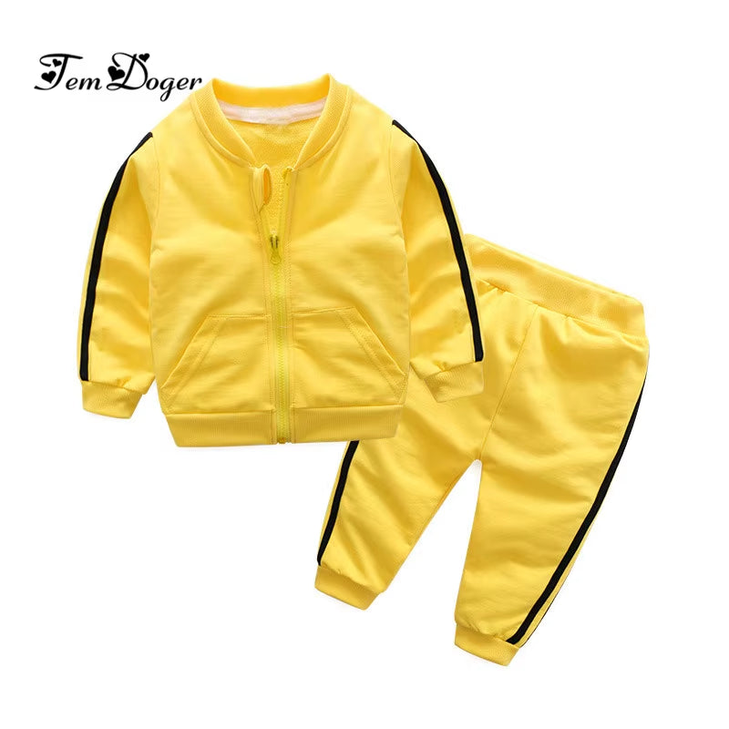 2018 Autumn Fashion Baby Girl Clothes Cotton Long Sleeve Solid Zipper Jacket+Pants 2Pcs Bebes Tracksuit Baby Boy Clothing Set