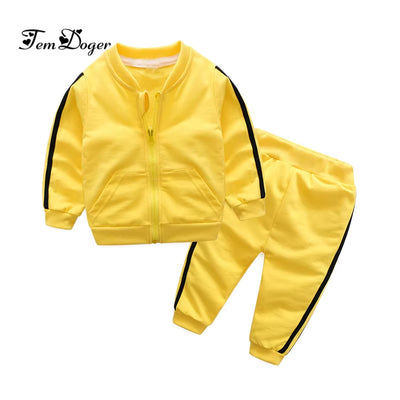 2018 Autumn Fashion Baby Girl Clothes Cotton Long Sleeve Solid Zipper Jacket+Pants 2Pcs Bebes Tracksuit Baby Boy Clothing Set