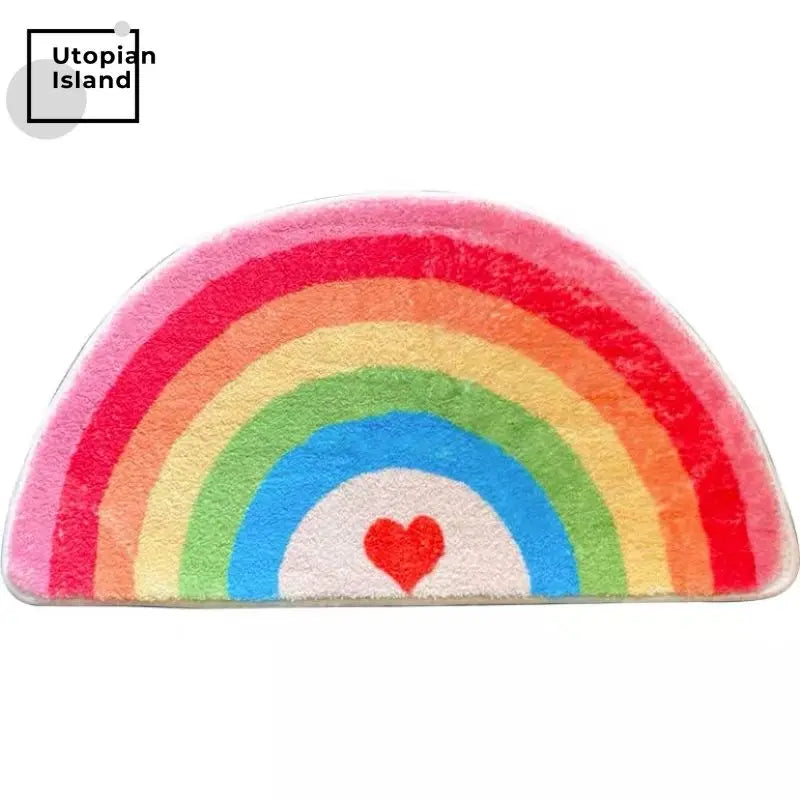 Kids Carpet for Living Room Modern Rainbow Fluffy Baby Carpet Semicircle Plush Rugs Entrance Door Furry Mat Bath Mat Children