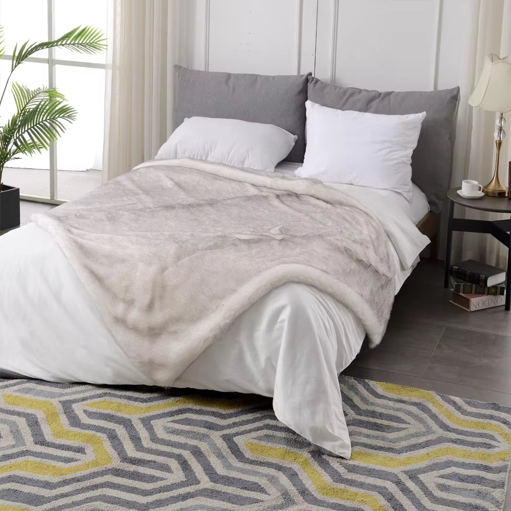 Double Layers Faux Fur Blankets for Beds Soft Warm Mink Throw Acrylic Long Pile Home Decor Imitated Fox Fur Throw Blankets
