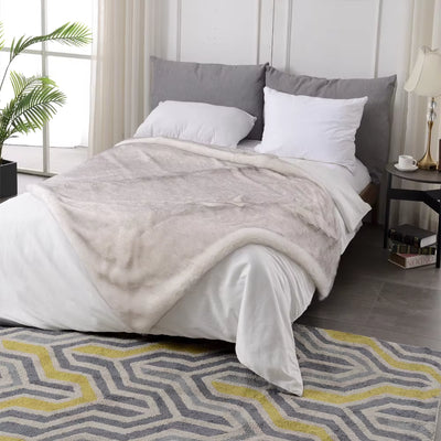 Double Layers Faux Fur Blankets for Beds Soft Warm Mink Throw Acrylic Long Pile Home Decor Imitated Fox Fur Throw Blankets