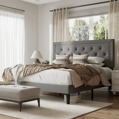 Hegg Linen Tufted Upholstered Platform Bed with Wood Slats Headboard Included
