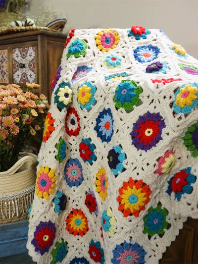 Handmade Craft Sofa Blanket Ceremony Hand Hooked Crochet Blanket Cushion Felt Pastoral Style Wedding Gift Home Decoration