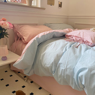 All Cotton Washed Cotton Four-Piece Set Soft Comfortable Bow Bedding