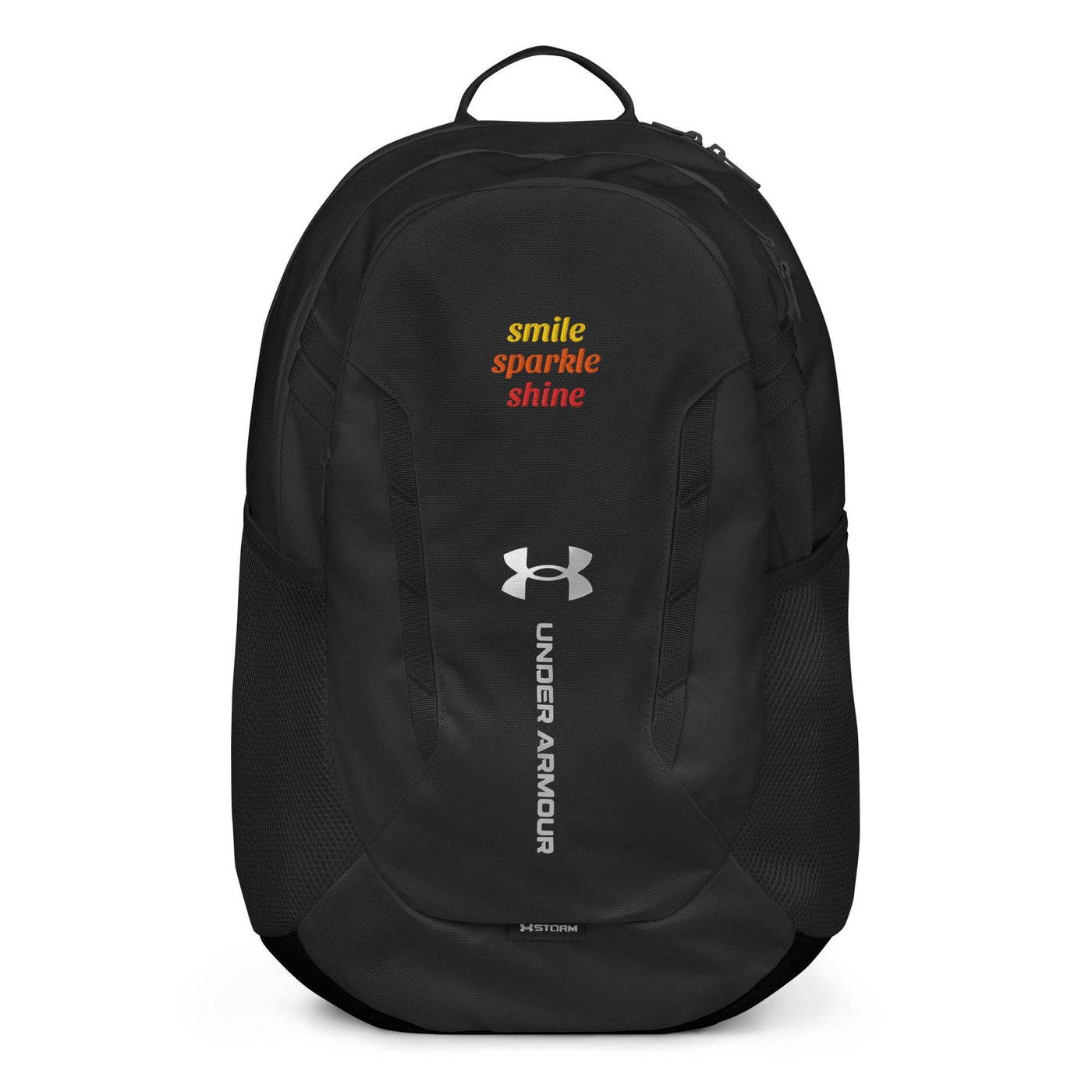 Black Under Armour® Backpack with water-resistant fabric, laptop sleeve, and balanced straps for comfort.