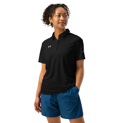 Under Armour women’s black polo shirt with breathable, lightweight fabric and anti-odor technology