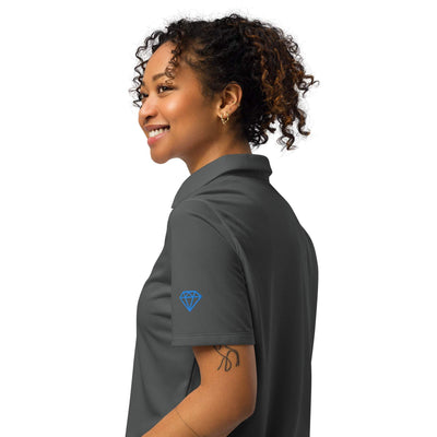 Under Armour women's breathable performance polo in dark gray with logo on sleeve
