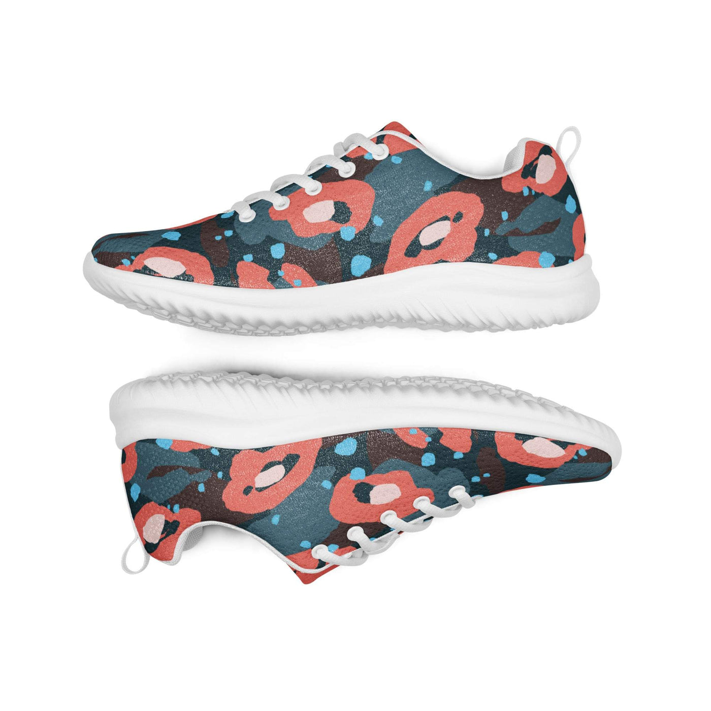 Colorful women's athletic shoes with breathable flyknit fabric, padded collar, and EVA rubber outsole.
