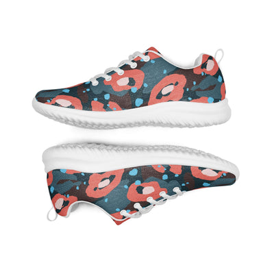 Colorful women's athletic shoes with breathable flyknit fabric, padded collar, and EVA rubber outsole.