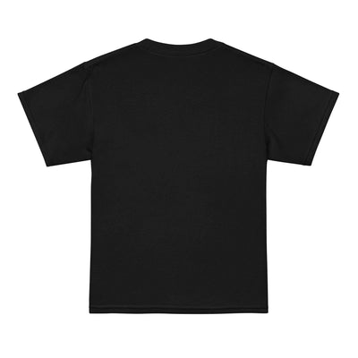 Back view of a black youth t-shirt with modern classic fit and short sleeves.